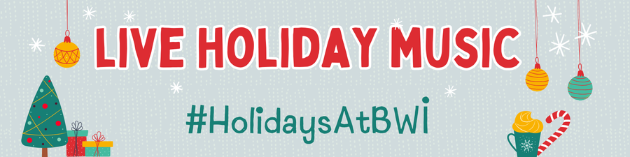 Header graphic with a green background and visuals of three ornaments hanging from the top of the graphic, a tree and presents in the lower left corner, plus a coffee mug and candy cane in the bottom right corner.